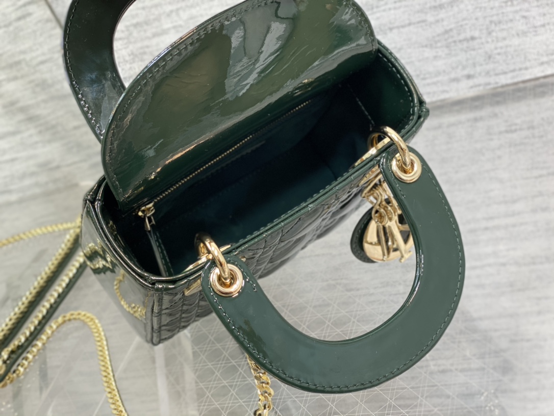 Mini Lady Dior Bag Dark Green Patent Cannage Calfskin